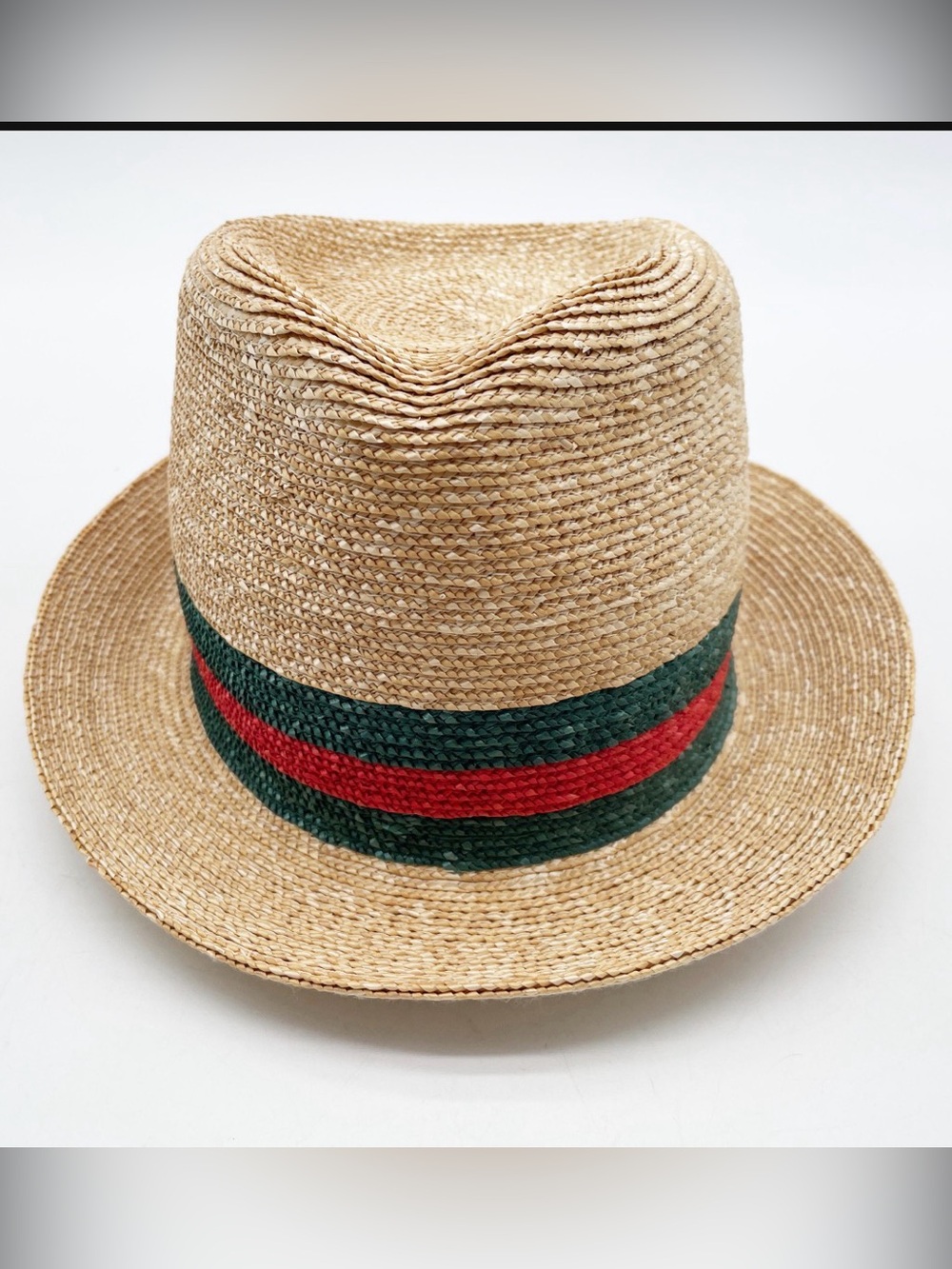 Gucci Straw Fedora with Green and Red Band